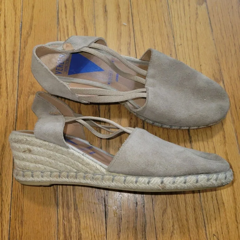 VERBENAS Maika Suede Wedge Sandals Espadrille Size 38 US 7.5